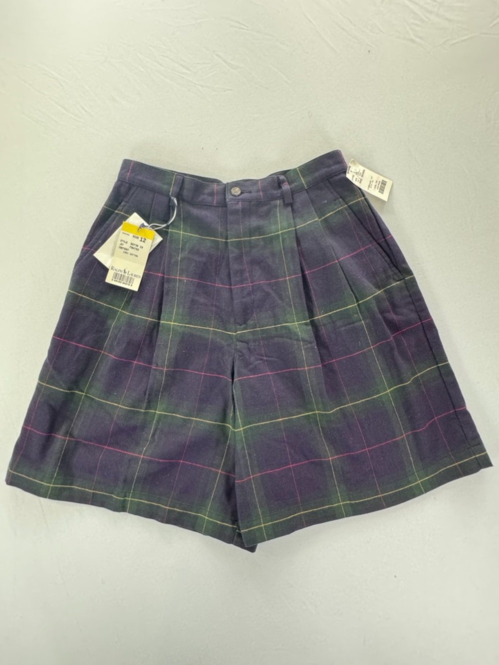 Vintage NWT Ralph Lauren Plaid High Waist Pleated Shorts Size 12